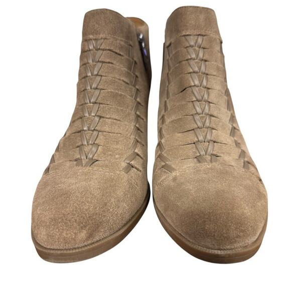 Franco Sarto Destiny Leather Suede Woven Chunky High Heels Shoes Booties sz 9.5 - Picture 7 of 16